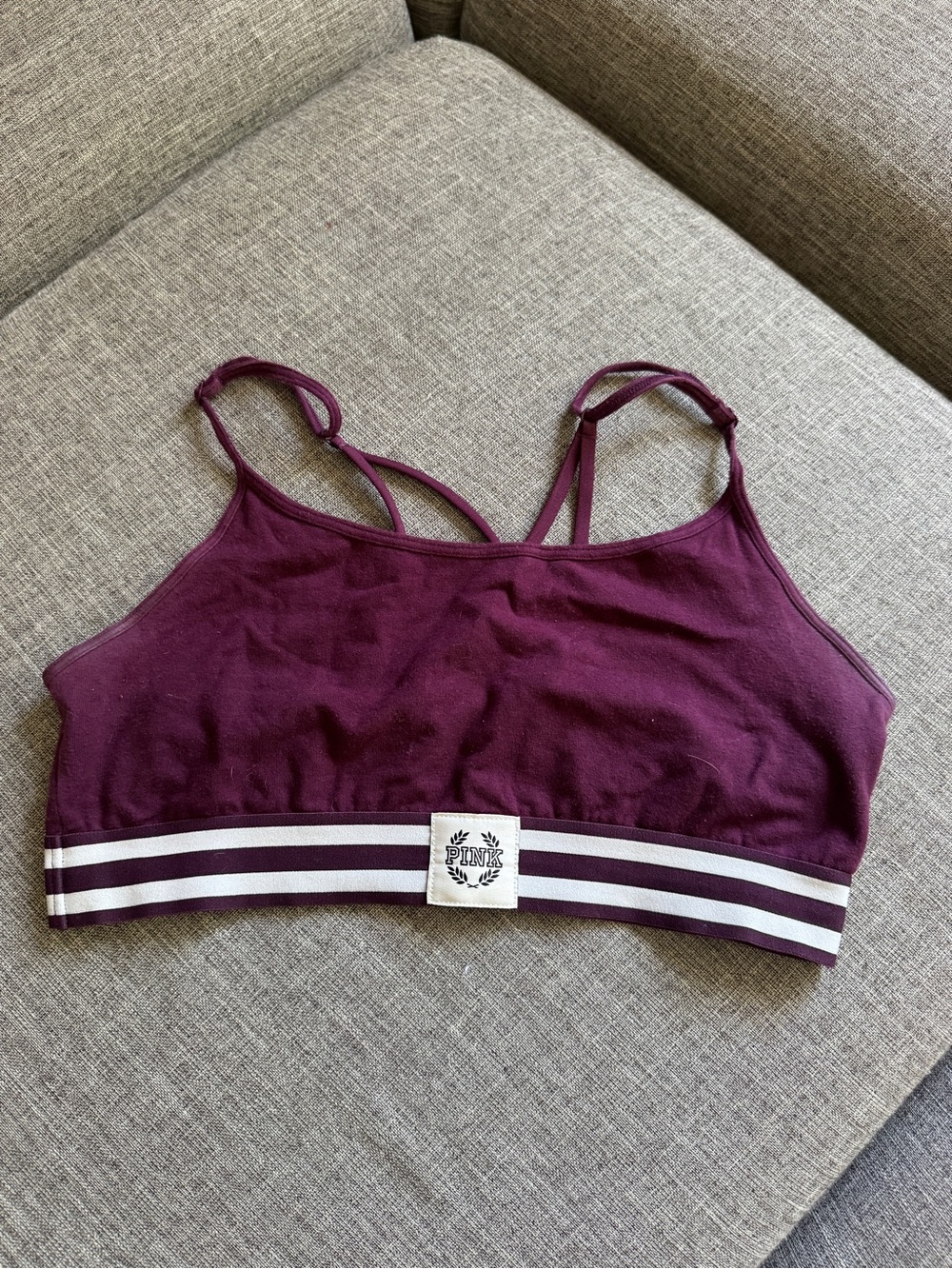 Victoria's Secret PINK Strappy Sports Bralette in Burgundy with White Stripe